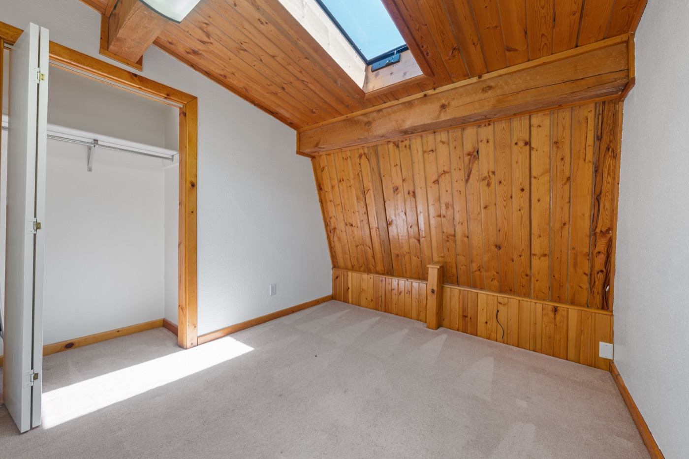 Upstairs den with skylight and wood walls